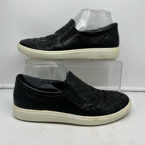Ecco Shoes Womens 7 Soft Leather Woven Slip On Flat EUR 38